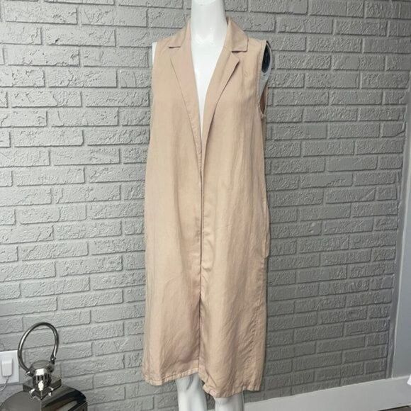 Eileen Fisher Women Tan Collared Longline Vest With Pockets Size XXS - Picture 2 of 6